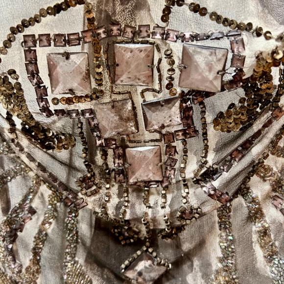 ALLSAINTS Elena SILK Metallic BEADED SEQUIN chocolate Cowl Tank Top Sz US4/UK8 - Picture 5 of 7